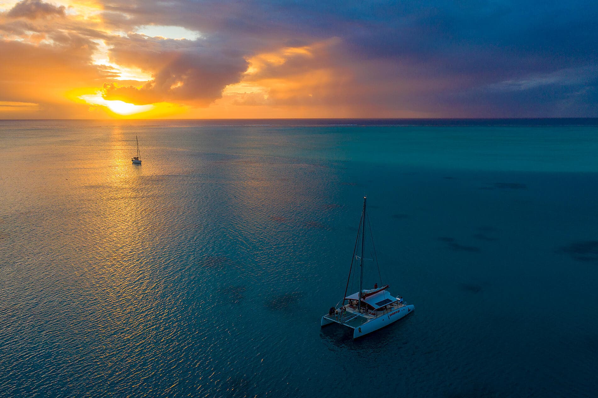 Sunset sail by catamaran in Bora Bora